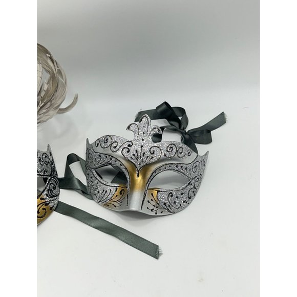 Set of 2 Masks Couples Masquerade Masks For Women Men Feather Mardi Gras Cosplay - Picture 4 of 10